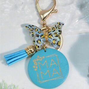 MAMA Gold and Blue Butterfly Keychain